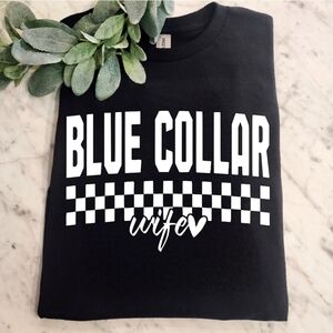 blue collar wife shirt cute popular trending retro black and white checkered
